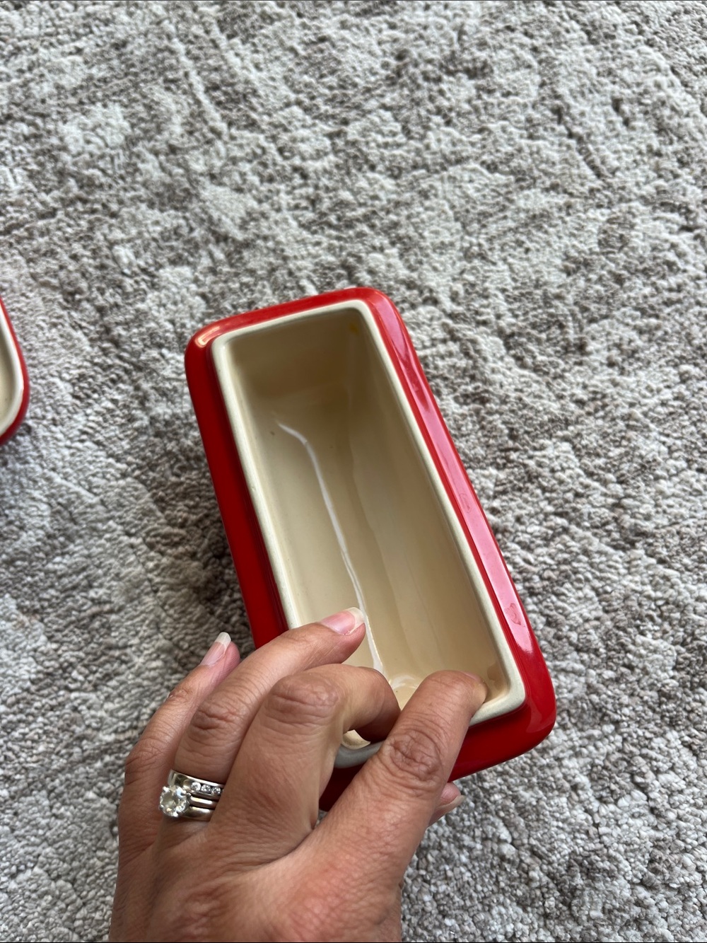 Le Creuset Red Butter Dish with Cream Interior - Picture 2 of 5